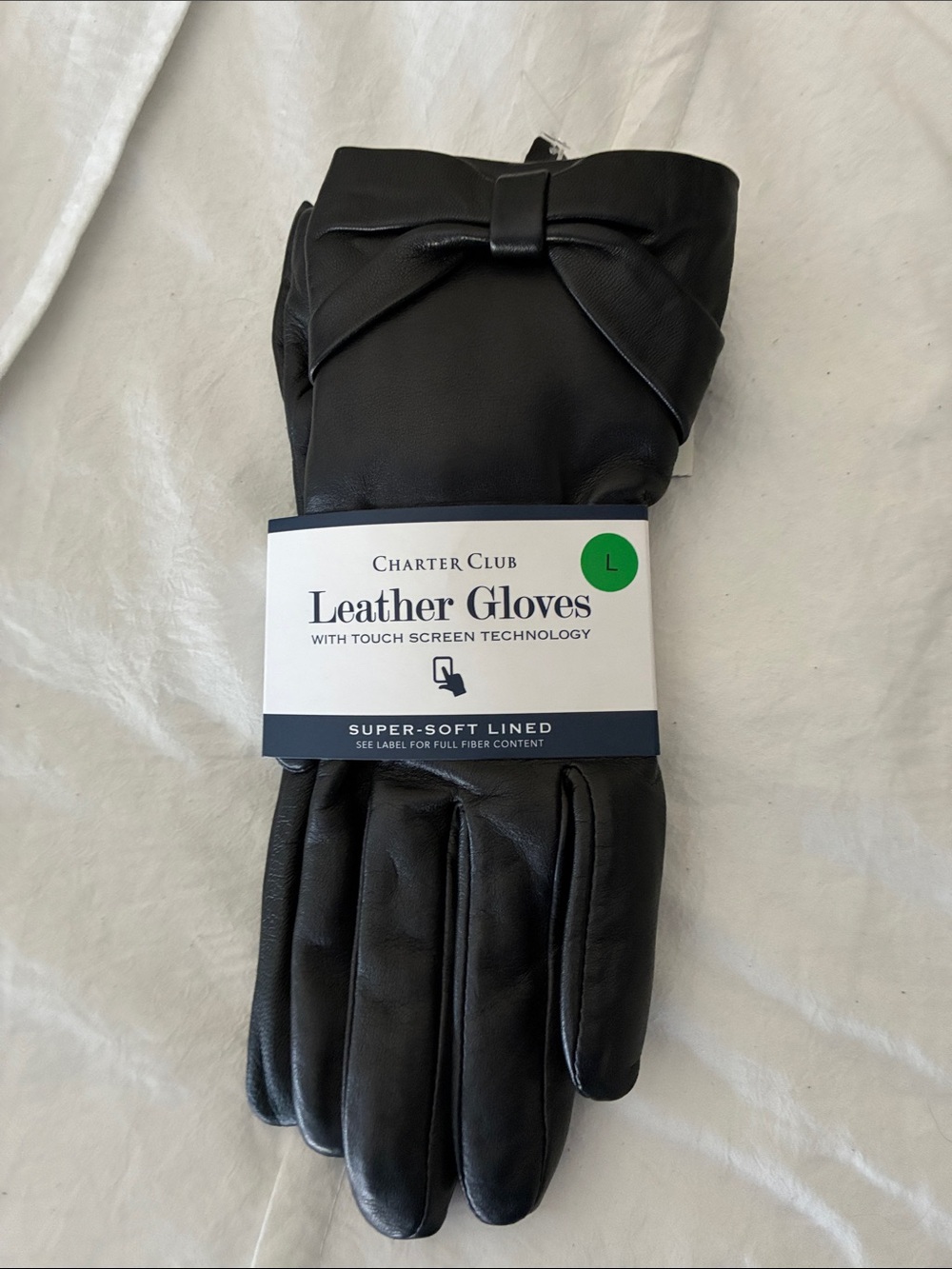 Charter Club Black Leather Bow Detail Touchscreen Gloves